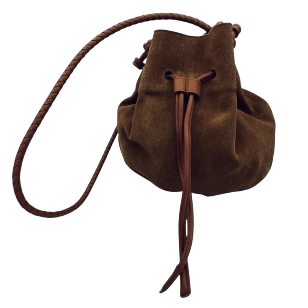 SOLD Zara Genuine Leather Tan Suede Drawstring Bag